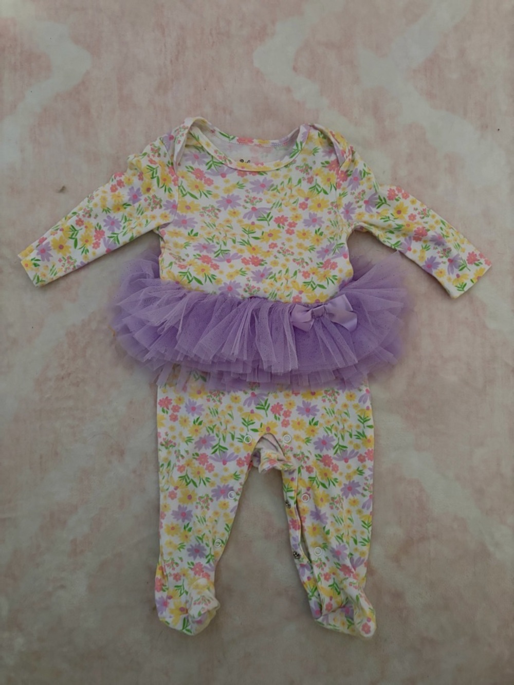 Baby Essentials Pastel Floral Footed in Lavender, Yellow, Pink - 9 months